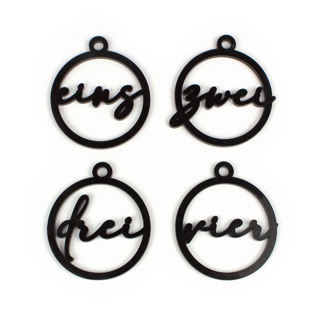 Adventskranz Zahlen Holz Anhänger 1-4 für Kerzen Adventszahlen Schreibschrift schwarz/weiß