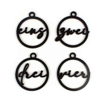 Adventskranz Zahlen Holz Anhänger 1-4 für Kerzen Adventszahlen Schreibschrift schwarz/weiß