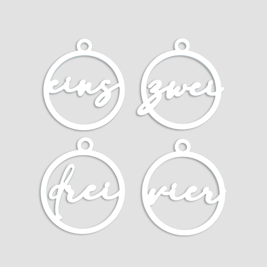 Adventskranz Zahlen Holz Anhänger 1-4 für Kerzen Adventszahlen Schreibschrift schwarz/weiß