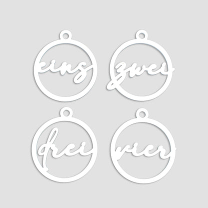 Adventskranz Zahlen Holz Anhänger 1-4 für Kerzen Adventszahlen Schreibschrift schwarz/weiß