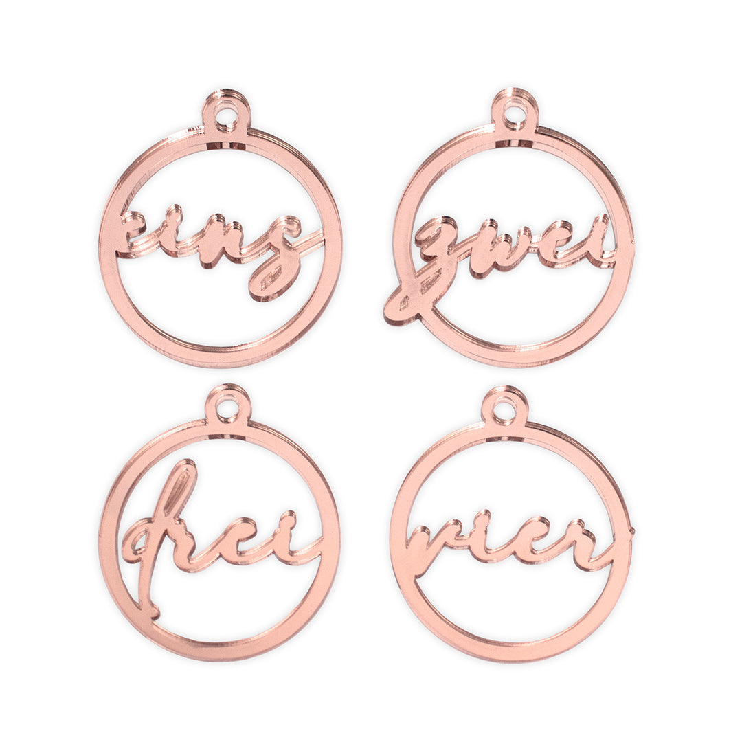 Adventskranz Zahlen Holz Anhänger 1-4 für Kerzen Adventszahlen Schreibschrift Silber/Roségold