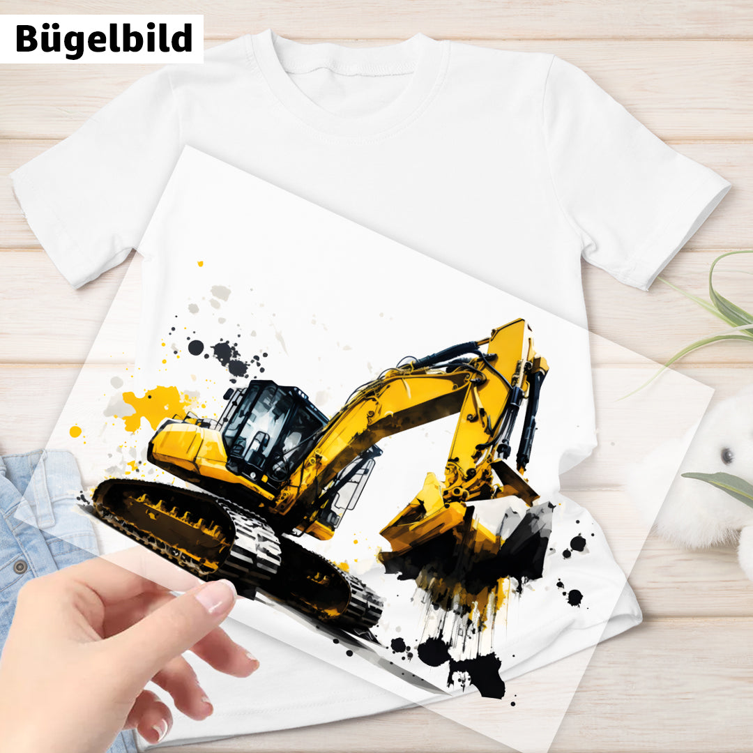 Bügelbild - Schulkind - Wunschname & Wunschjahr - Bagger