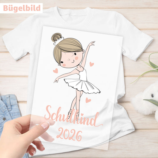 Bügelbild - Schulkind - Wunschname & Wunschjahr - Ballerina