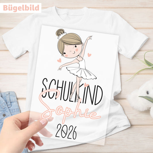 Bügelbild - Schulkind - Wunschname & Wunschjahr - Ballerina