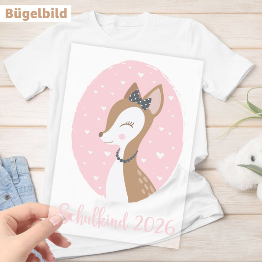 Bügelbild - Schulkind - Wunschname & Wunschjahr - Bambi