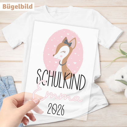Bügelbild - Schulkind - Wunschname & Wunschjahr - Bambi