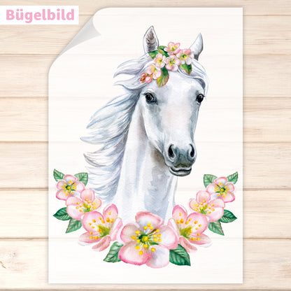 Bügelbild - Schulkind - Wunschname & Wunschjahr - Blumenpferd