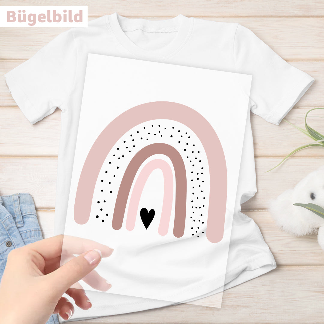 Bügelbild - Schulkind - Wunschname & Wunschjahr - Boho Regenbogen