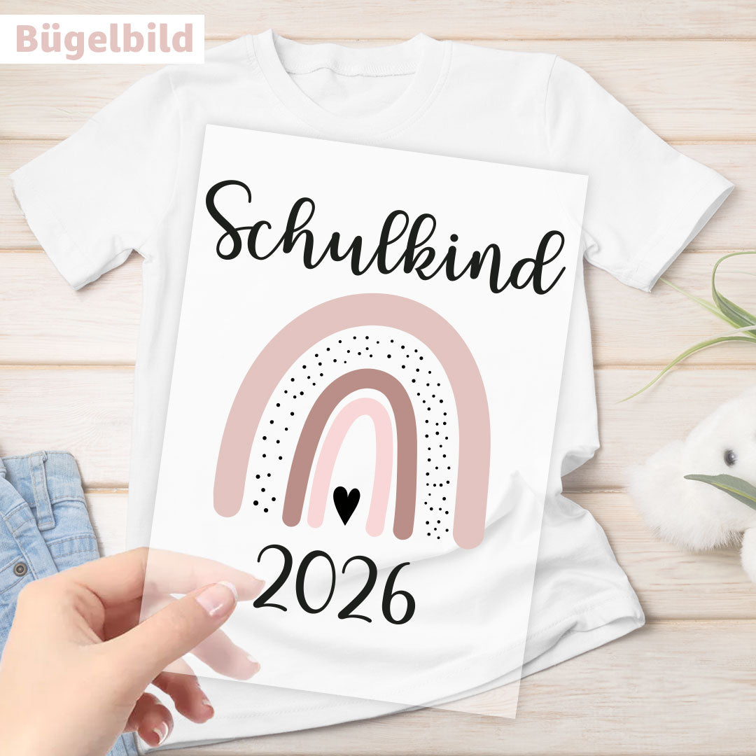 Bügelbild - Schulkind - Wunschname & Wunschjahr - Boho Regenbogen