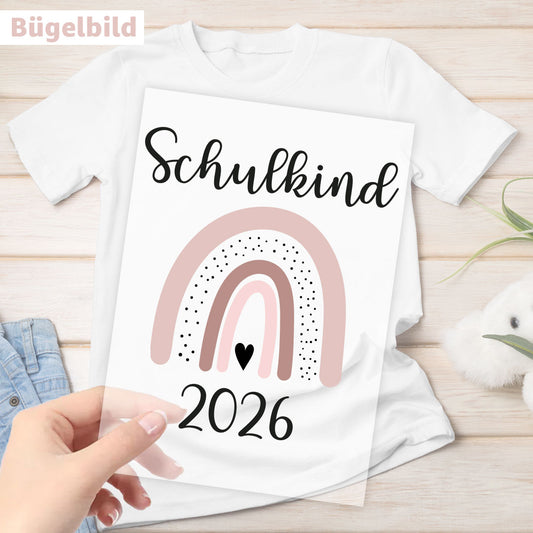 Bügelbild - Schulkind - Wunschname & Wunschjahr - Boho Regenbogen