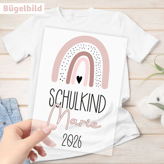 Bügelbild - Schulkind - Wunschname & Wunschjahr - Boho Regenbogen