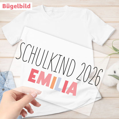 Bügelbild - Schulkind - Wunschname bunt - rosa