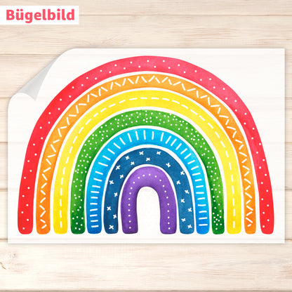 Bügelbild - Schulkind - Wunschname & Wunschjahr - Bunter Regenbogen