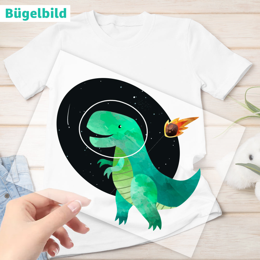 Bügelbild - Schulkind - Wunschname & Wunschjahr - Dino Weltall