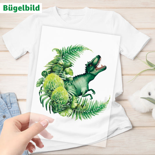 Bügelbild - Schulkind - Wunschname & Wunschjahr - Dinodschungel