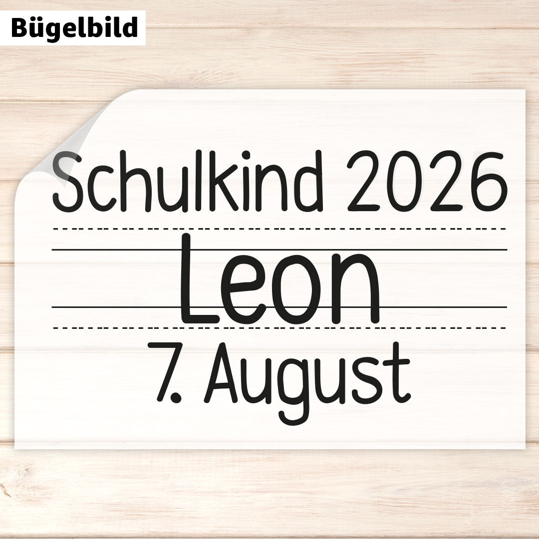 Bügelbild - Schulkind - Wunschname & Wunschjahr - Druckschrift