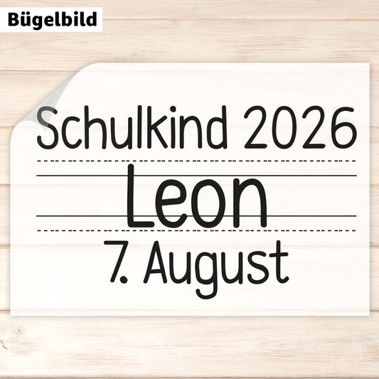 Bügelbild - Schulkind - Wunschname & Wunschjahr - Druckschrift