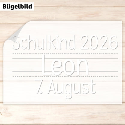 Bügelbild - Schulkind - Wunschname & Wunschjahr - Druckschrift