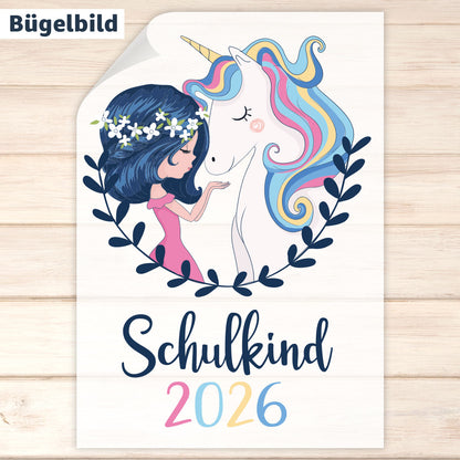 Bügelbild - Schulkind - Wunschname & Wunschjahr - Einhornfreundin