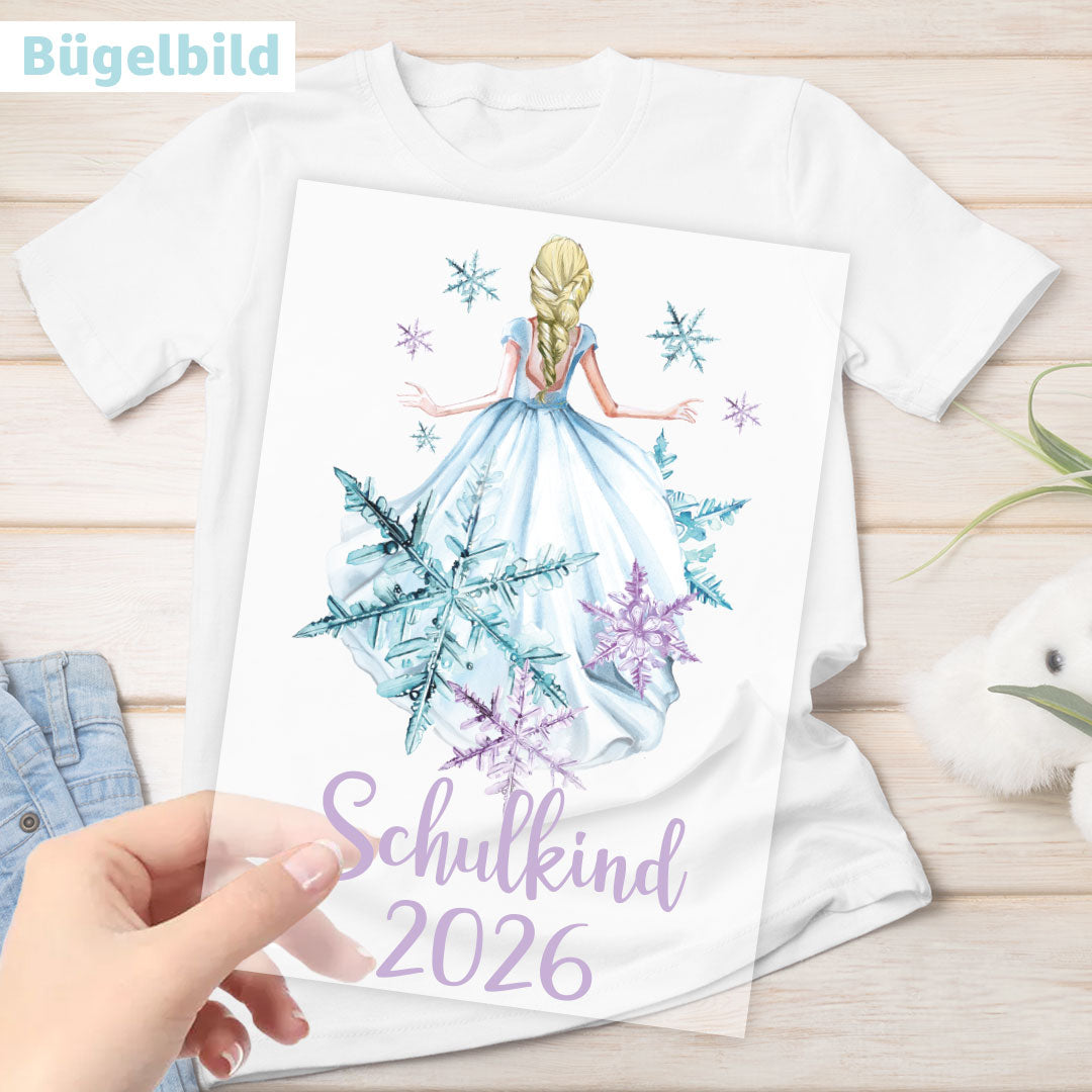 Bügelbild - Schulkind - Wunschname & Wunschjahr - Eisprinzessin