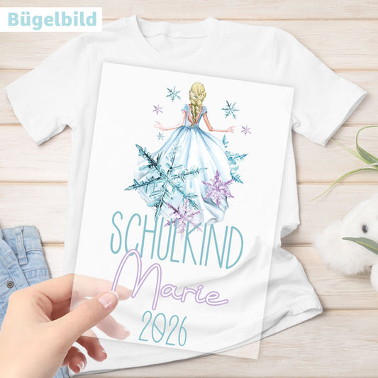Bügelbild - Schulkind - Wunschname & Wunschjahr - Eisprinzessin