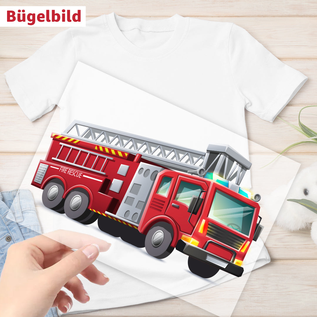Bügelbild - Schulkind - Wunschname & Wunschjahr - Feuerwehr 112