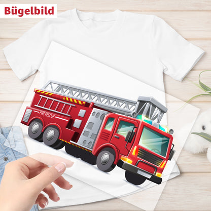Bügelbild - Schulkind - Wunschname & Wunschjahr - Feuerwehr 112