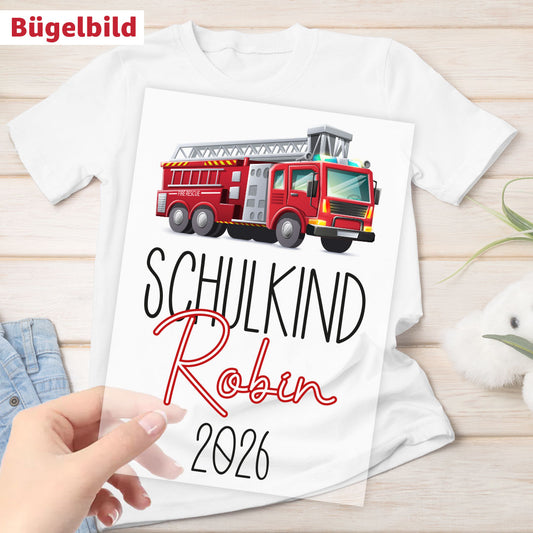 Bügelbild - Schulkind - Wunschname & Wunschjahr - Feuerwehr 112