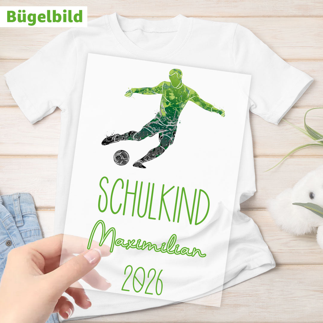 Bügelbild - Schulkind - Wunschname & Wunschjahr - Fußballspieler