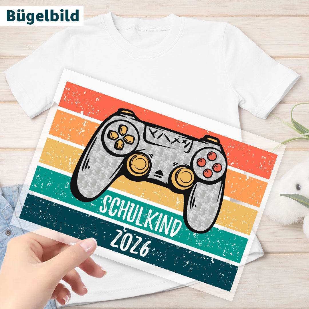 Bügelbild - Schulkind - Wunschname & Wunschjahr - Gamer