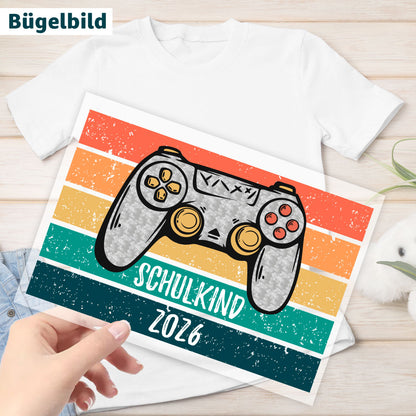 Bügelbild - Schulkind - Wunschname & Wunschjahr - Gamer