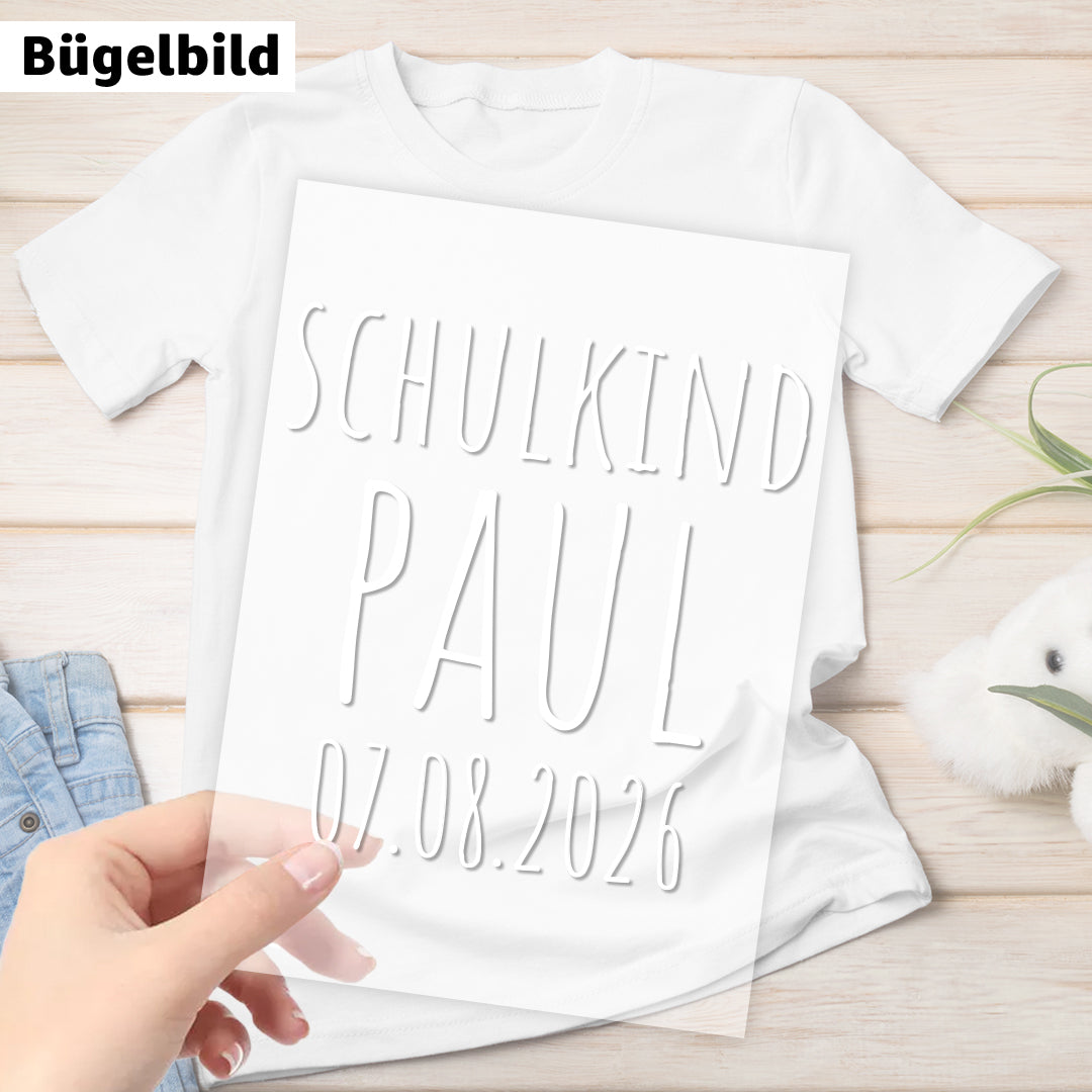 Bügelbild - Schulkind - Wunschname & Wunschjahr - gerade