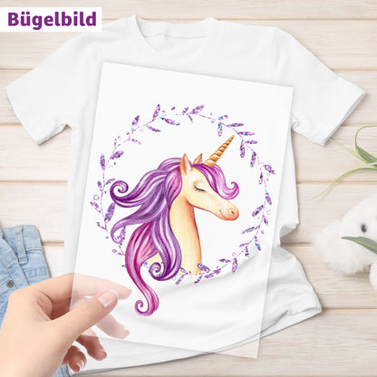 Bügelbild - Schulkind - Wunschname & Wunschjahr - Glitzer Einhorn