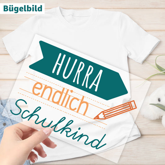 Bügelbild - Hurra endlich Schulkind - bunt - Jungs