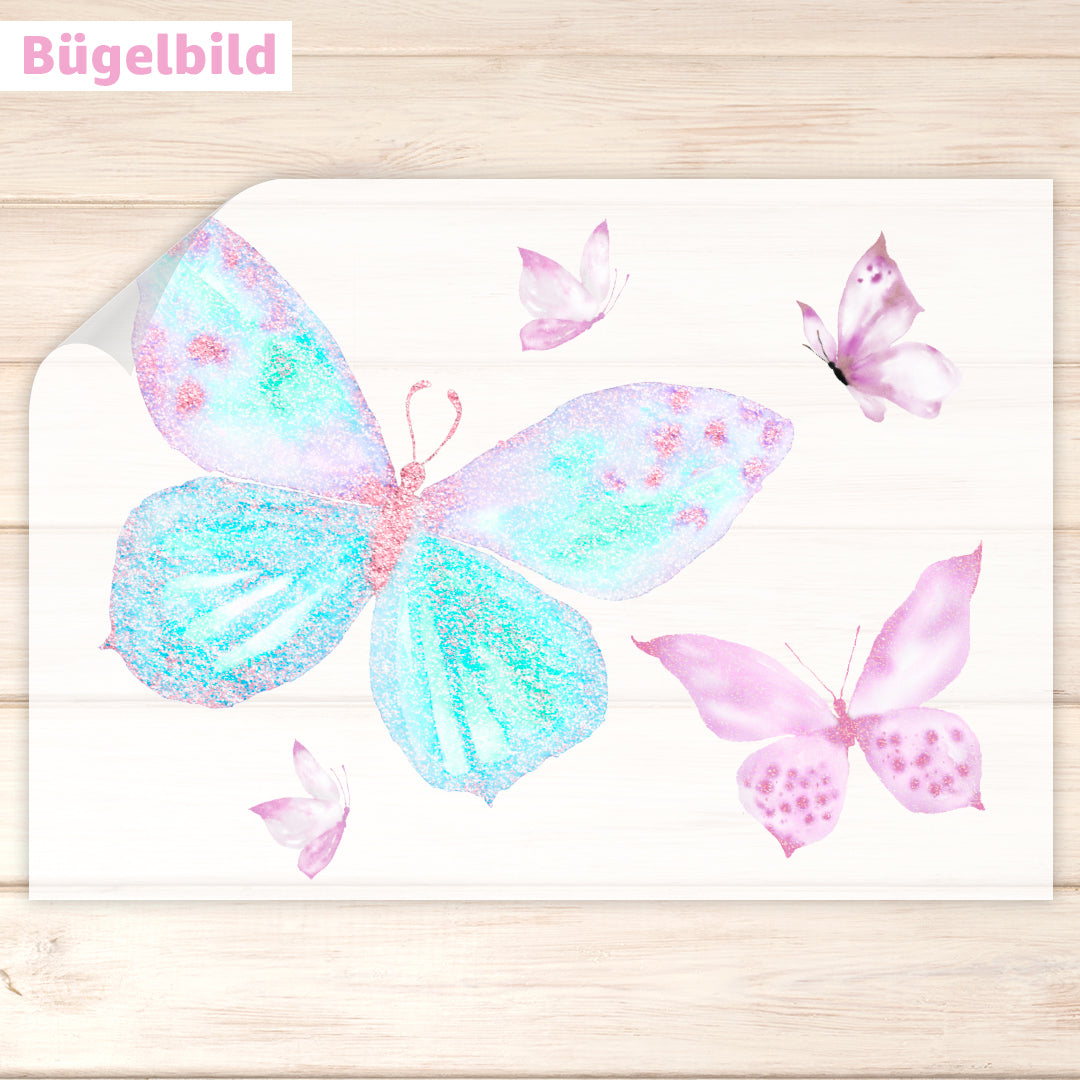 Bügelbild - Schulkind - Wunschname & Wunschjahr - Magical Butterflies