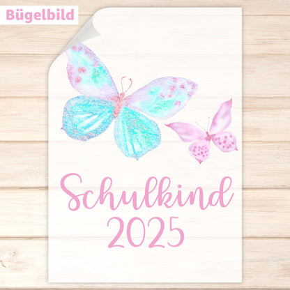 Bügelbild - Schulkind - Wunschname & Wunschjahr - Magical Butterflies