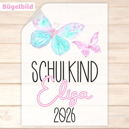 Bügelbild - Schulkind - Wunschname & Wunschjahr - Magical Butterflies