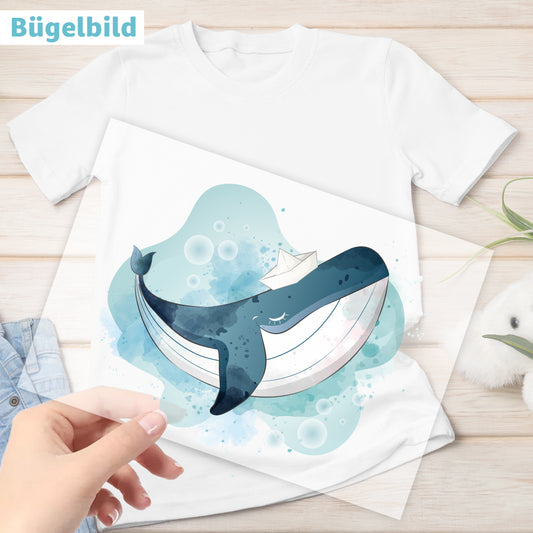 Bügelbild - Schulkind - Wunschname & Wunschjahr - Matrose Wal