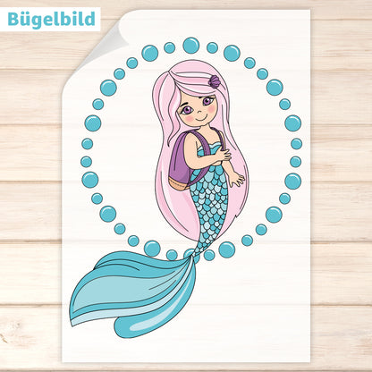 Bügelbild - Schulkind - Wunschname & Wunschjahr - Mermaid School