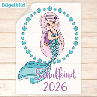 Bügelbild - Schulkind - Wunschname & Wunschjahr - Mermaid School