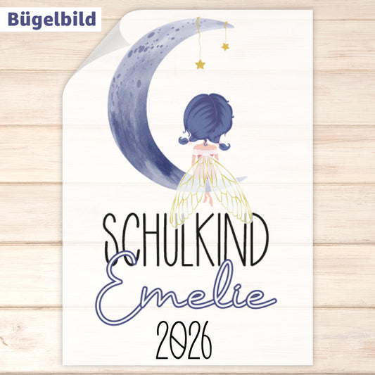 Bügelbild - Schulkind - Wunschname & Wunschjahr - Mondscheinfee