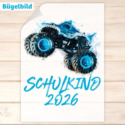 Bügelbild - Schulkind - Wunschname & Wunschjahr - Monstertruck