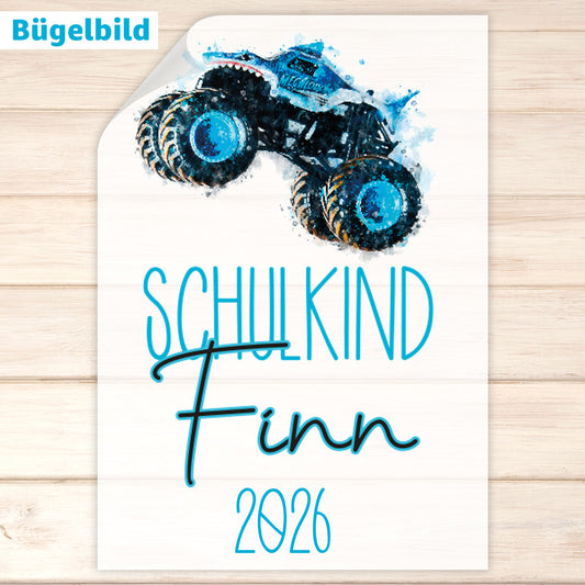 Bügelbild - Schulkind - Wunschname & Wunschjahr - Monstertruck