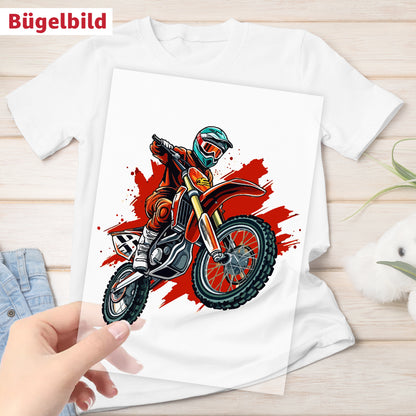 Bügelbild - Schulkind - Wunschname & Wunschjahr - Motorcross
