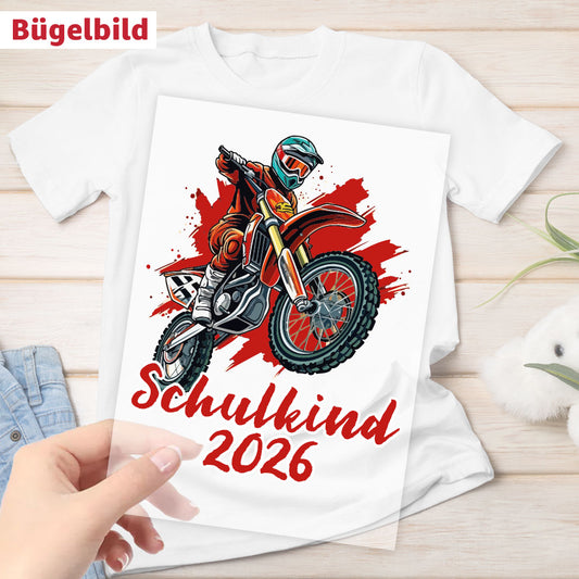 Bügelbild - Schulkind - Wunschname & Wunschjahr - Motorcross
