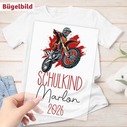 Bügelbild - Schulkind - Wunschname & Wunschjahr - Motorcross