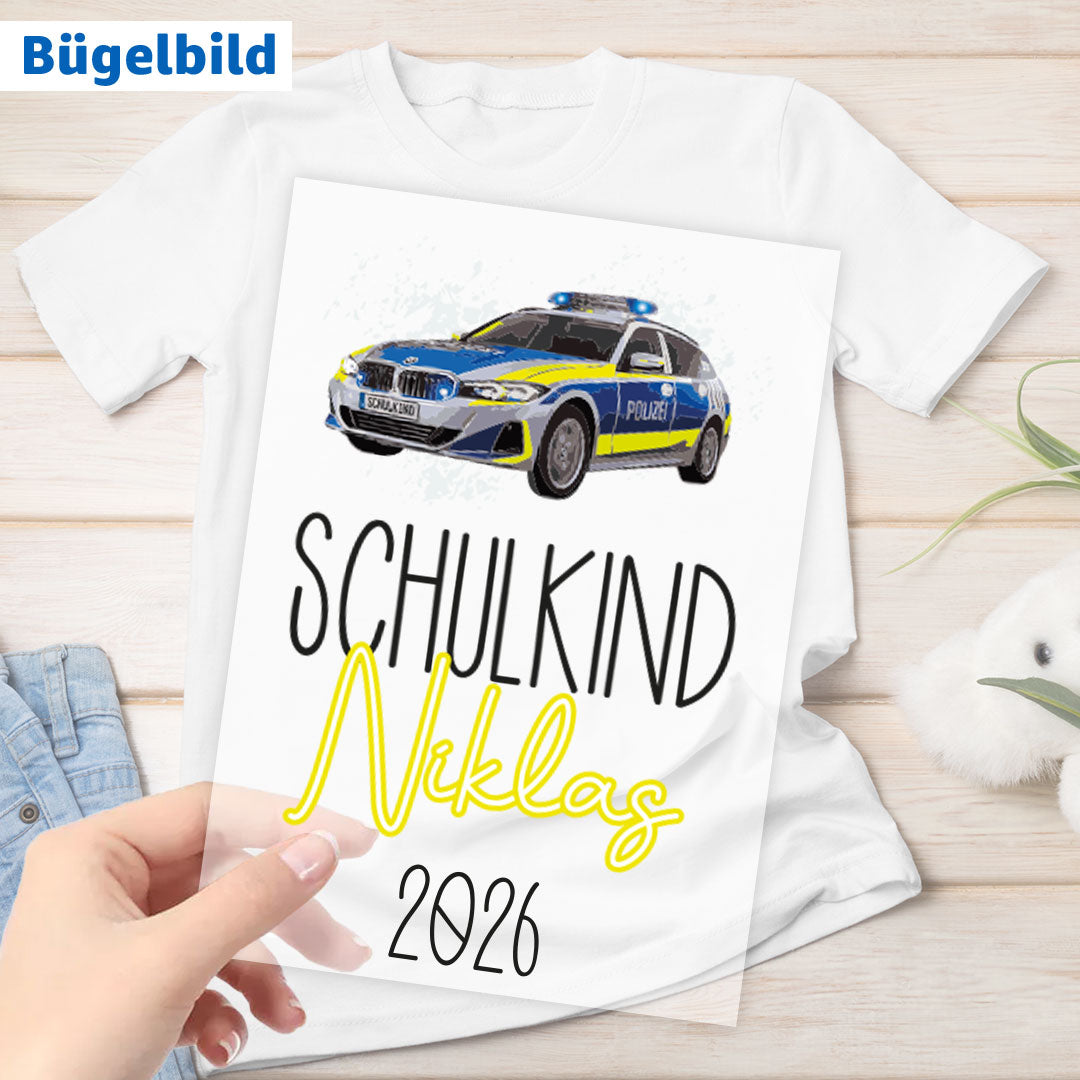 Bügelbild - Schulkind - Wunschname & Wunschjahr - Polizei