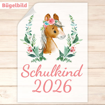 Bügelbild - Schulkind - Wunschname & Wunschjahr - Pony Frieda