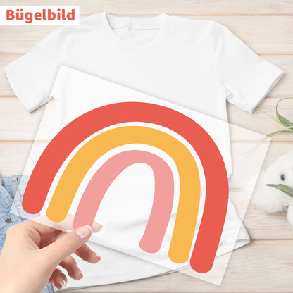 Bügelbild - Schulkind - Wunschname & Wunschjahr - Regenbogen classic - rosa