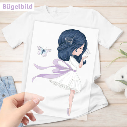 Bügelbild - Schulkind - Wunschname & Wunschjahr - Schmetterlingsmädchen